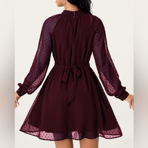 SOLD!!! NWT Poetic Love Cabernet Swiss Dot Long Sleeve Dress - Picture 2 of 8